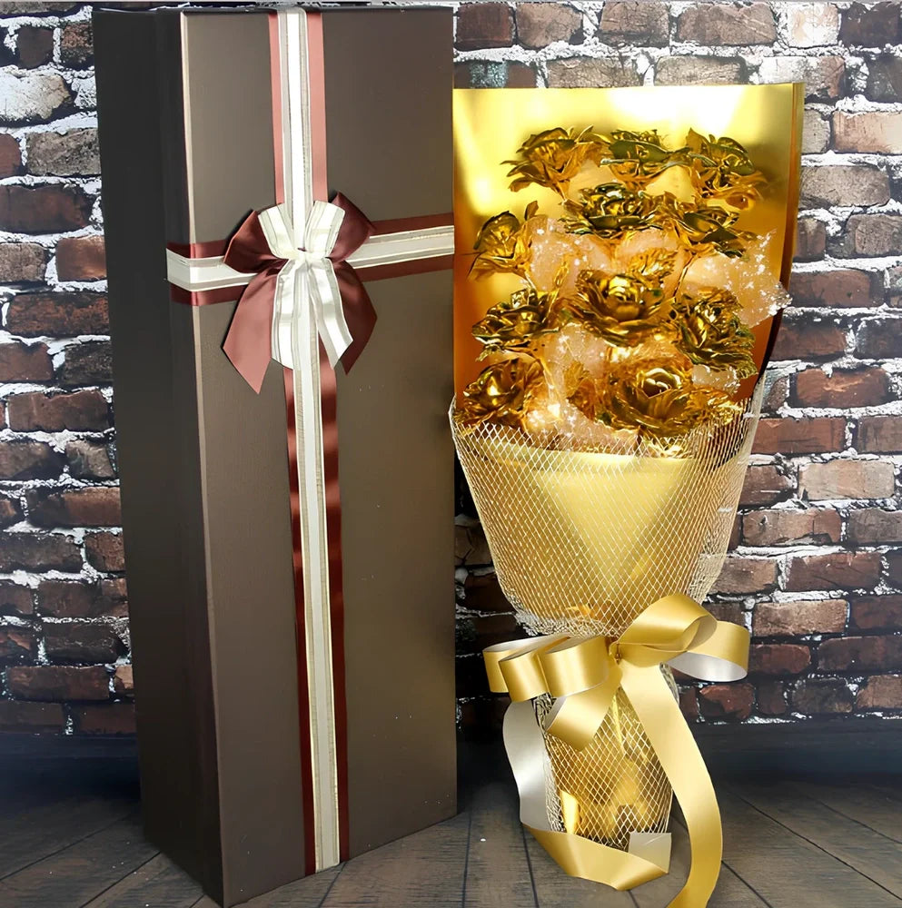 24K golden foil rose bundle in red, 9 stems, 30 cm tall for Valentine's gifting and home decor