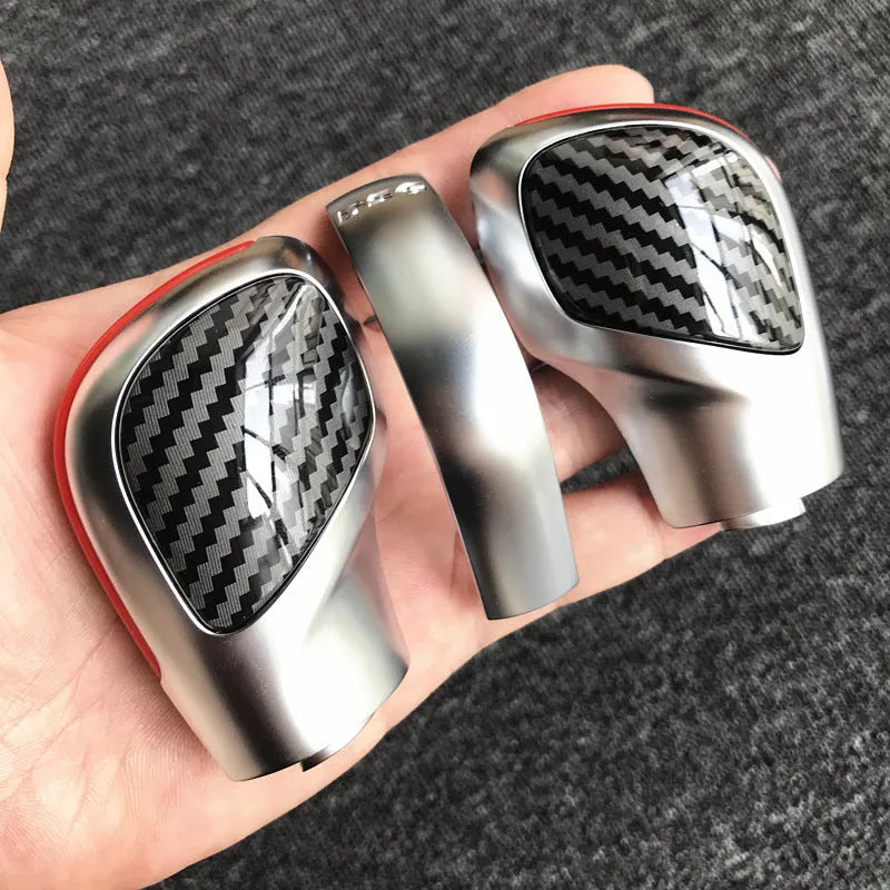 Carbon fibre gear shift side cover for Volkswagen DSG transmission with leather knob