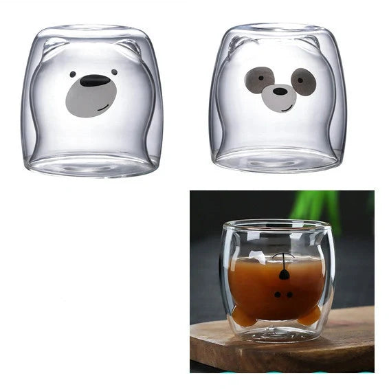 3D double-layer panda cup with skull design for wine, featuring inner Christmas tree pattern