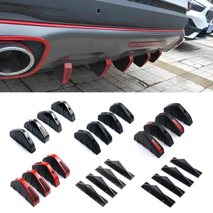 Black triangular car rear spoiler made of ABS plastic, 15cm wide, with mounting screws and adhesive.