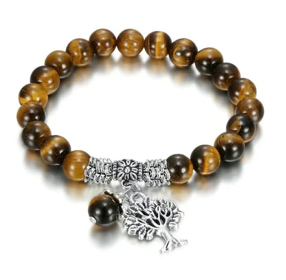 Elegant Tree of Life bracelet with genuine tiger's eye stone and ancient silver plating