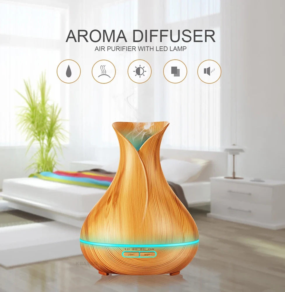 Black USB humidifier with colour-changing LED lights and water mist output
