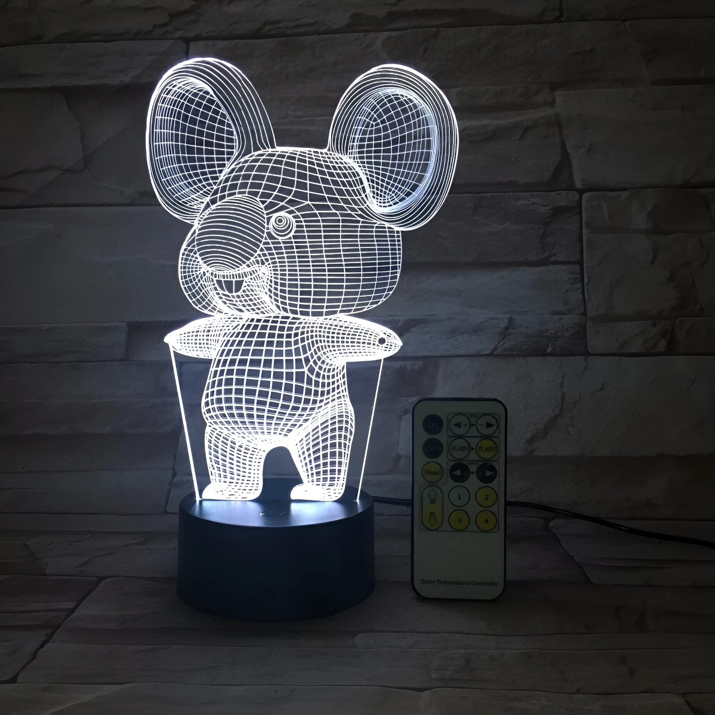 Black koala night light with LED illumination showing multiple colour options including red, green, blue and purple