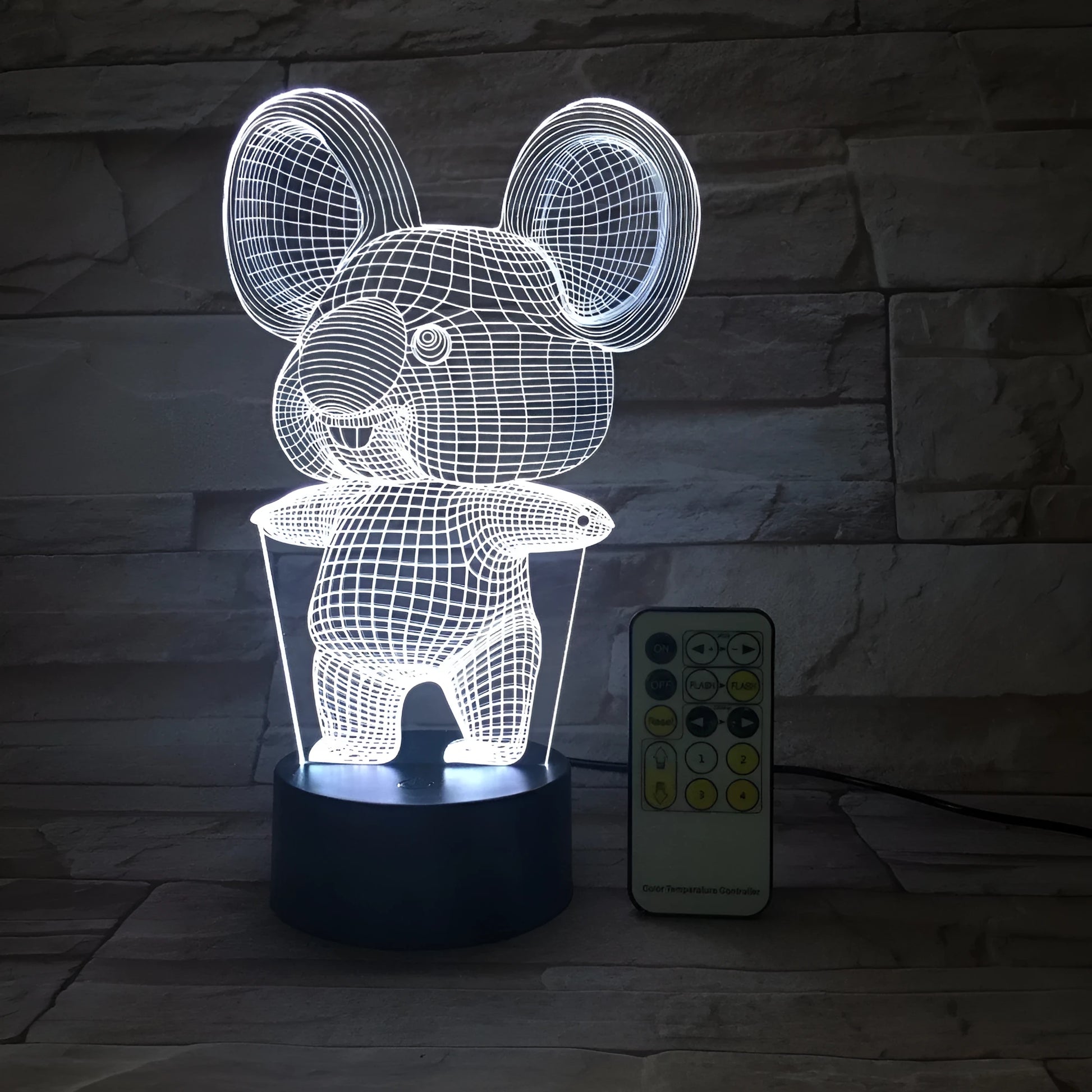 Black koala night light with LED illumination showing multiple colour options including red, green, blue and purple