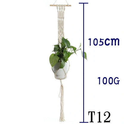 Handmade beige cotton rope indoor plant hanger basket for stylish home decor