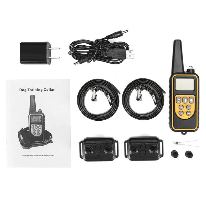 Electric dog training collar with remote control, adjustable levels, and waterproof design