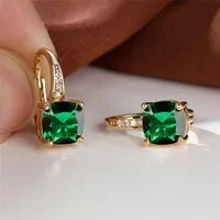 Square zircon inlaid geometric ear hooks in Korean style with electroplated finish
