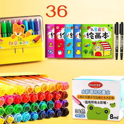 Safe non-toxic washable painting brush set with hexagonal rods in blue, pink or yellow