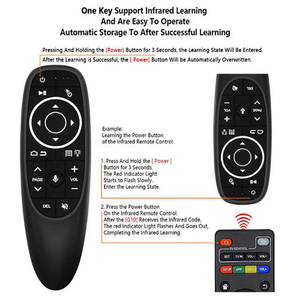 G10 G10S intelligent voice remote control with plastic shell, silicone buttons, and 164mm length