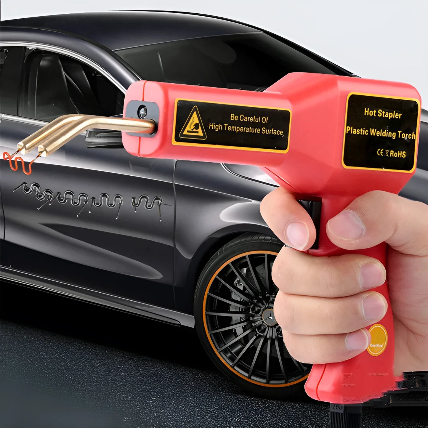 CR307 plastic welding gun with LED light and power cord for car bumper repair.