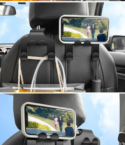 Car multifunction hook and phone holder made from black ABS plastic