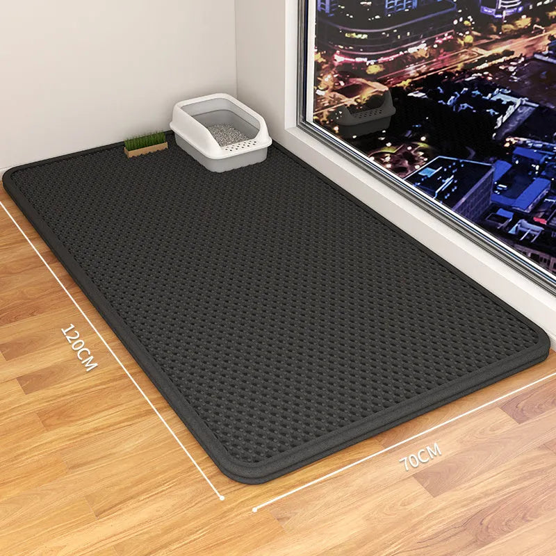Double layer waterproof cat litter mat with non-slip backing in beige, black, blue and grey colour options