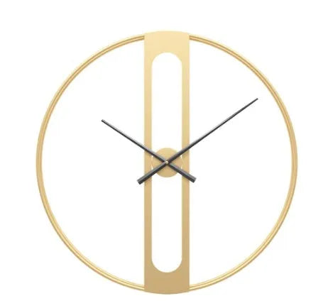 Large round metal wall clock with black finish showing analogue dial, 50cm in diameter.