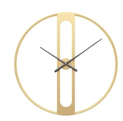 Large round metal wall clock with black finish showing analogue dial, 50cm in diameter.