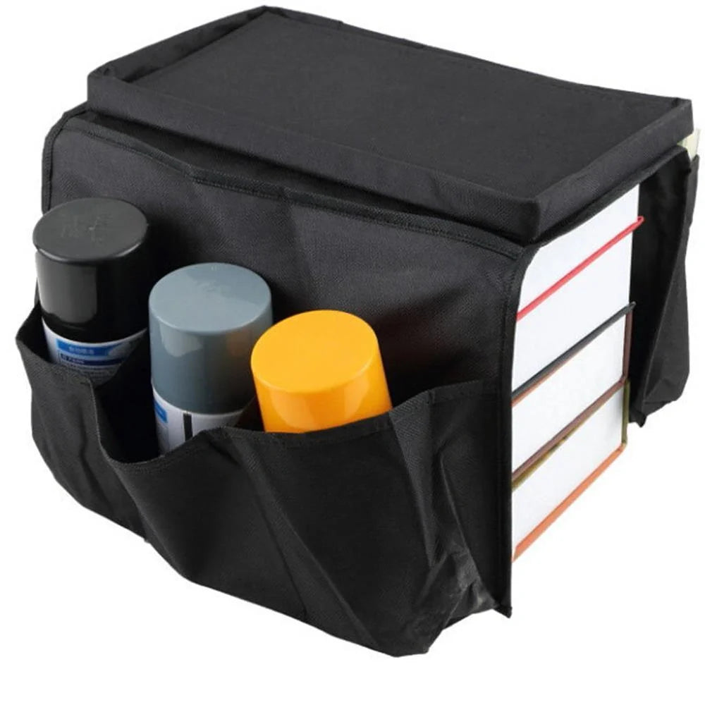 Oxford fabric sofa armrest organizer with multiple pockets for remote controls and magazines