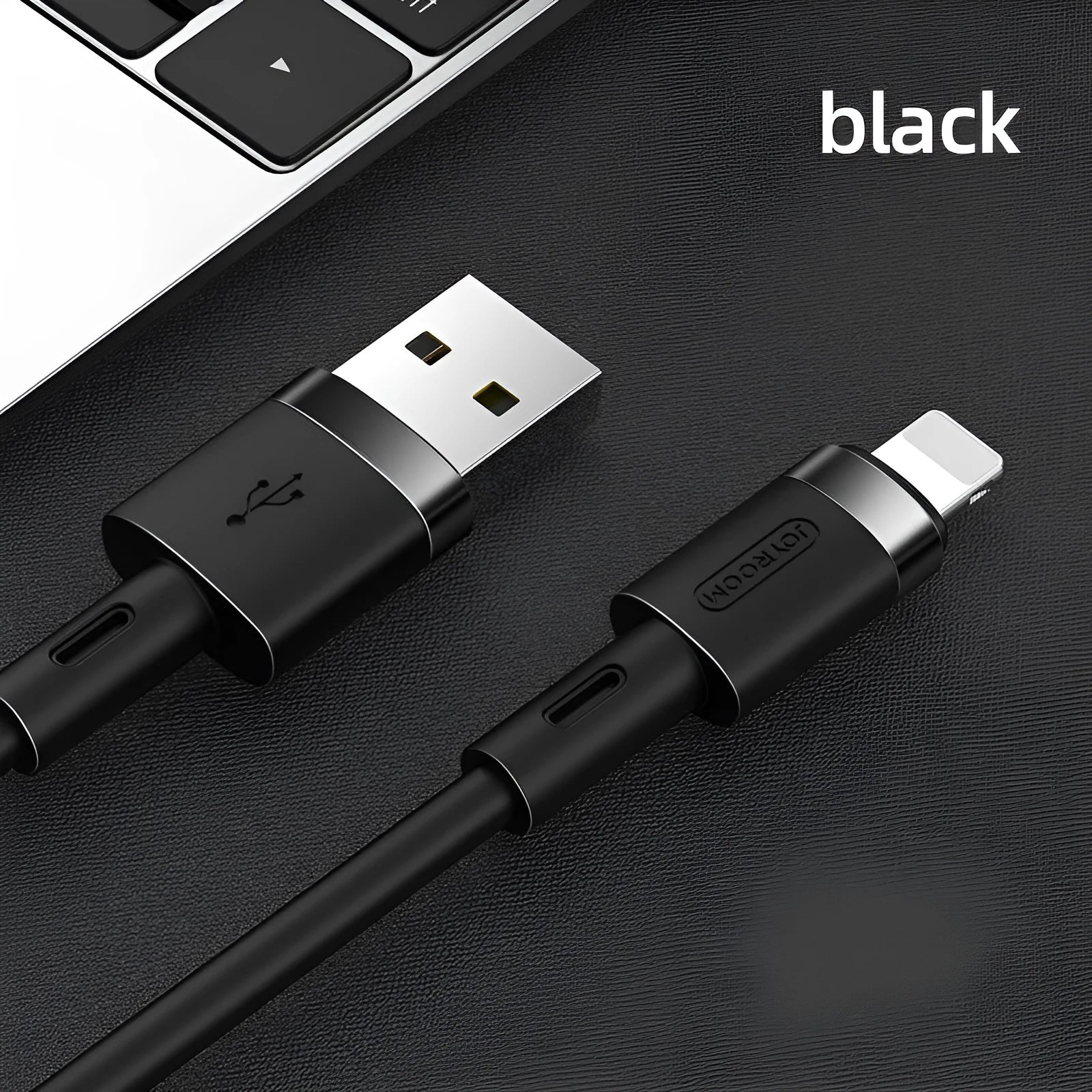 Type-C data charging cable with straight connector in multiple colours on a white background.
