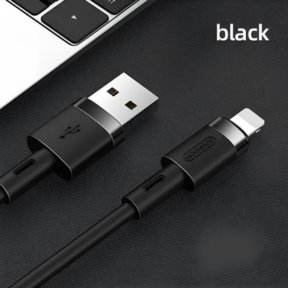Type-C data charging cable with straight connector in multiple colours on a white background.