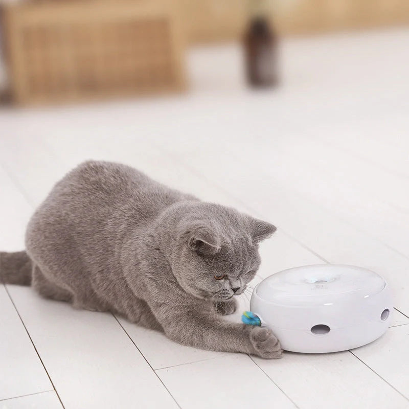 Electric cat toy with automatic donut turntable and feather accessories