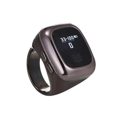Al-Fatiha black digital wrist counter with display screen showing numbers, on a wrist.