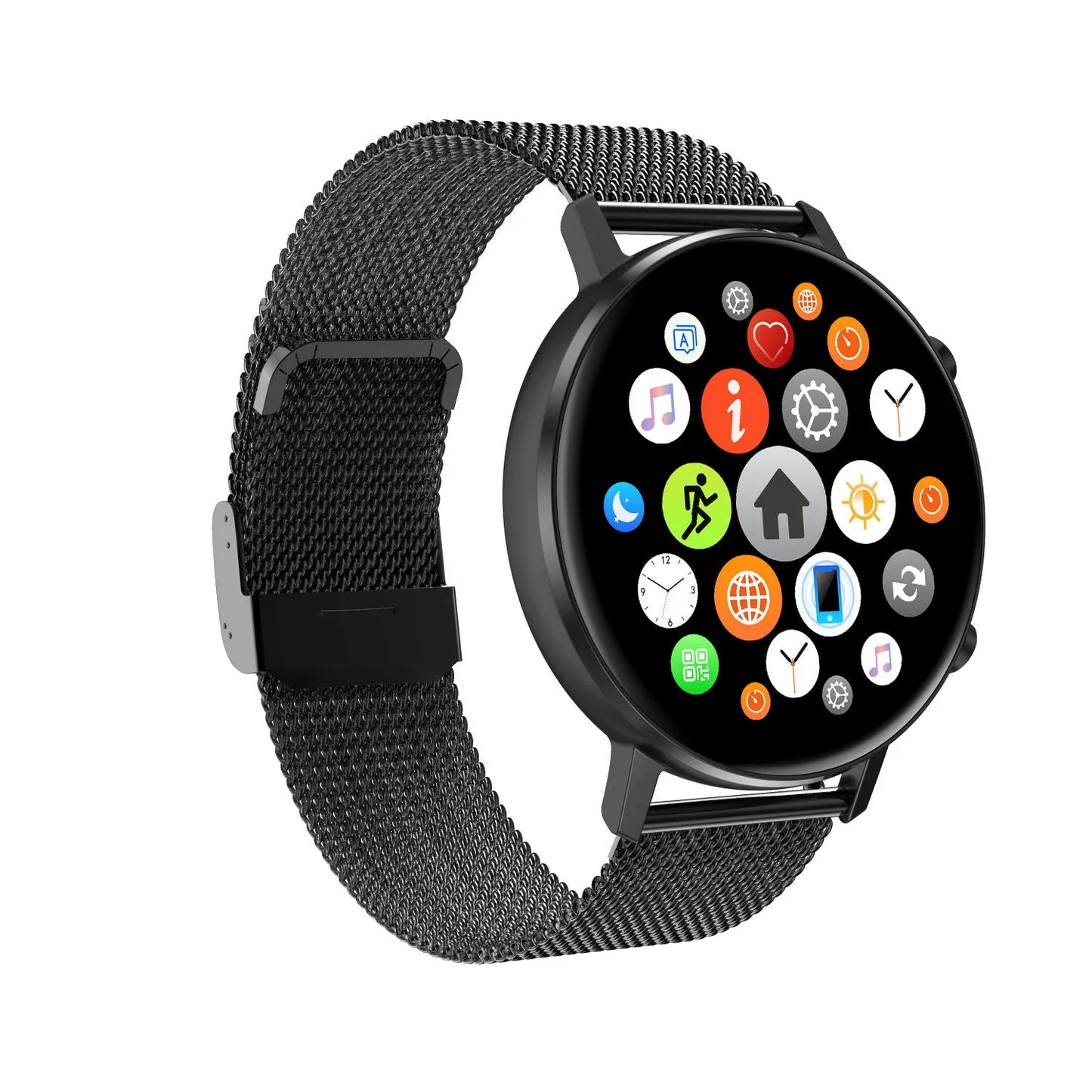 DT96 smart fitness bracelet with steel strap on a wrist, showing the 1.3-inch screen.