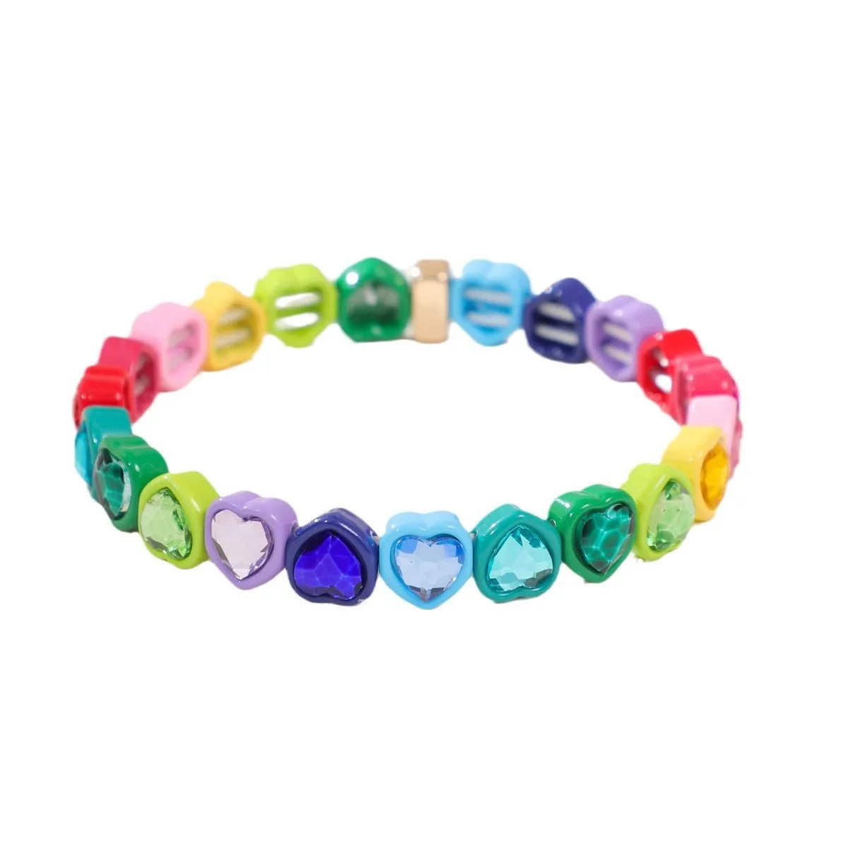 Colourful enamel heart shape on a silver-toned alloy stretch bracelet.