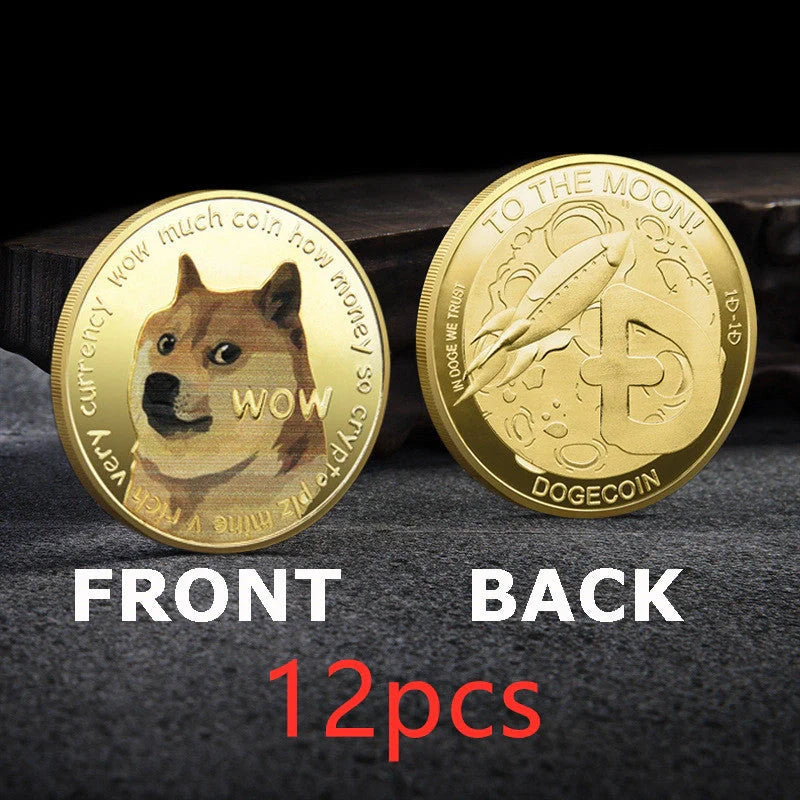 Gold Plated Dogecoin Commemorative Coin featuring a cute dog pattern, perfect for collectors and crypto enthusiasts.