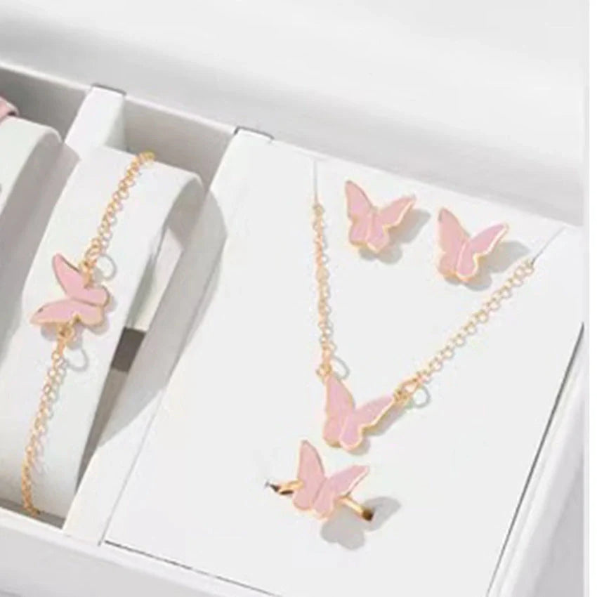 5PCS Fashion Butterfly Pendants Jewelry Set for Women in various colours