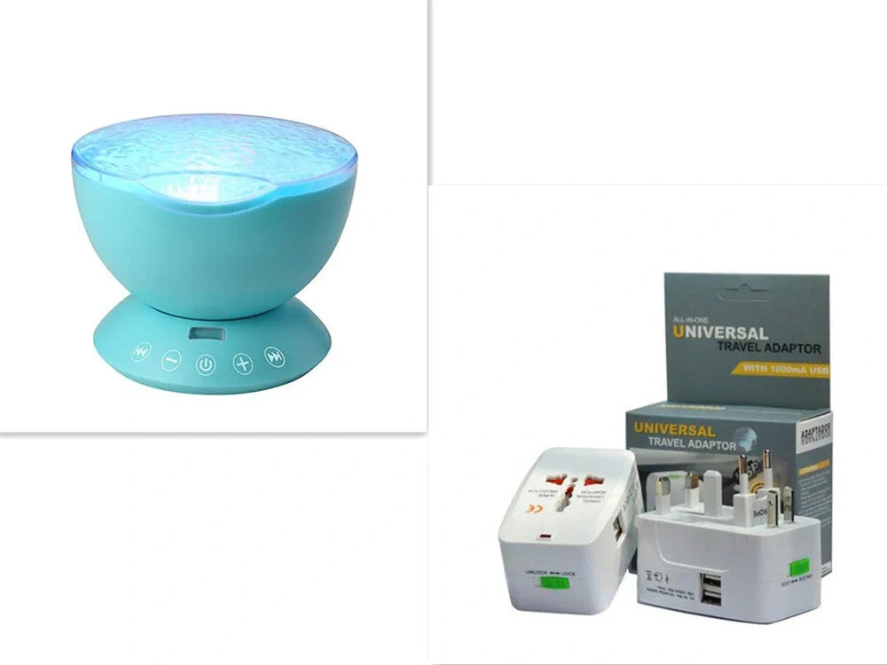 Ocean wave projector showing colourful LED light projection with remote control and adjustable 45-degree angle