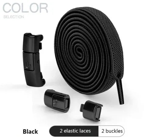 Press lock elastic shoelace with 8mm widened flat profile in assorted colours.