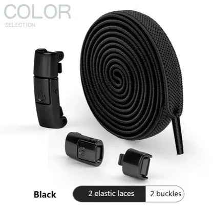 Press lock elastic shoelace with 8mm widened flat profile in assorted colours.