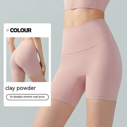 Women's high-waist Lycra yoga shorts in leaf green for yoga and fitness