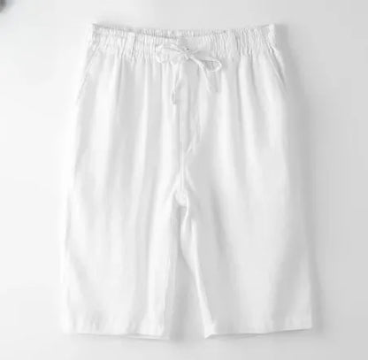 Men's thin linen casual beach shorts in a loose straight-leg cut, shown in one of six colours