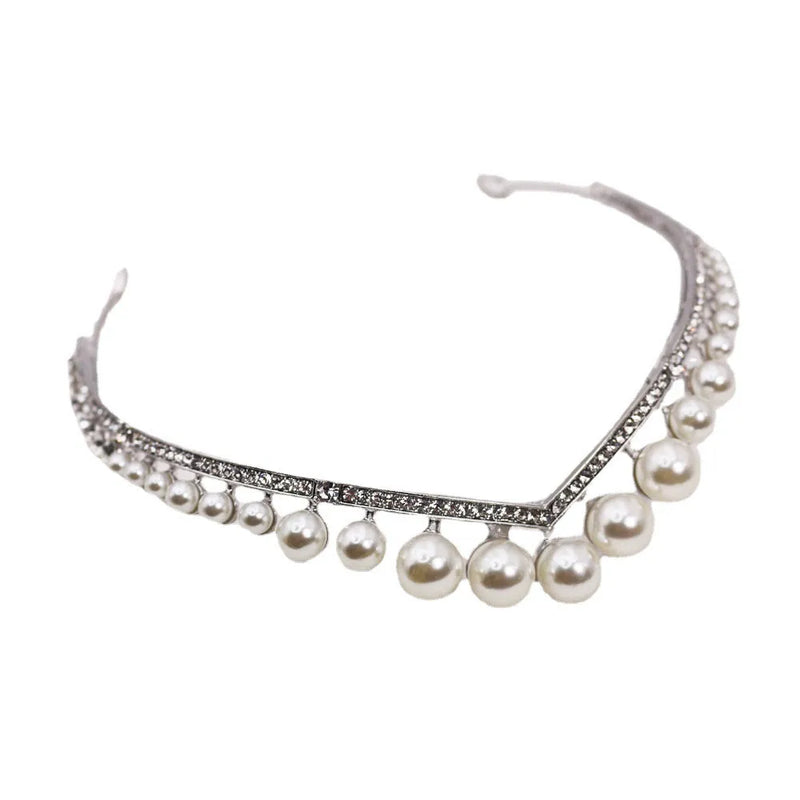Bridal Wedding Crown in Silver Tone Alloy with Pearl Detail, 13 cm Diameter, 3 cm Height, Simple Style, Electroplated White Gold Finish, Wedding Hair Accessory for Brides