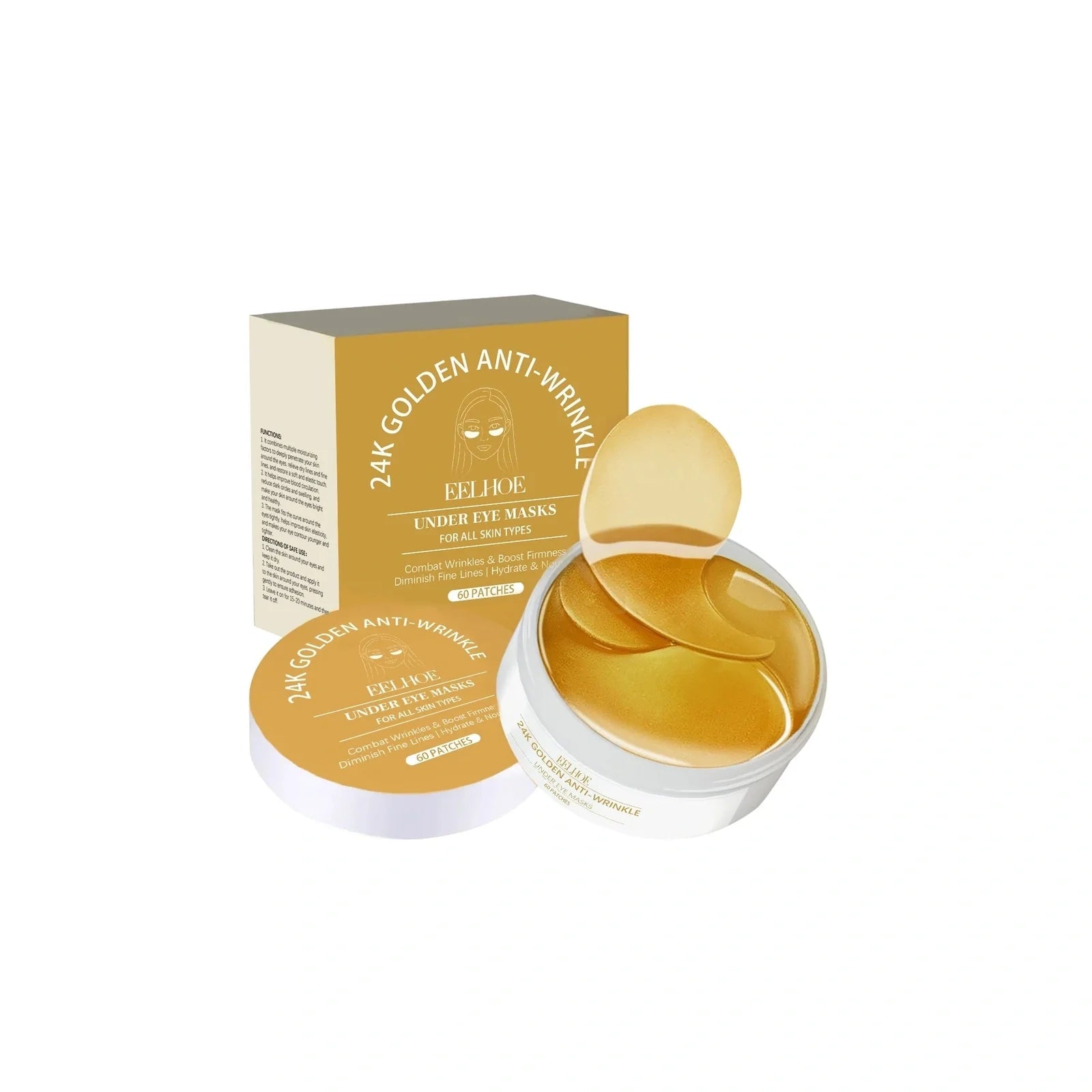 Golden Moisturising and Firming Eye Mask pack with 60 patches for eye area hydration