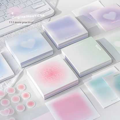 Square 70mm gradient parchment notepad set with sticky notes, plain paper, and stickers in blush colour.