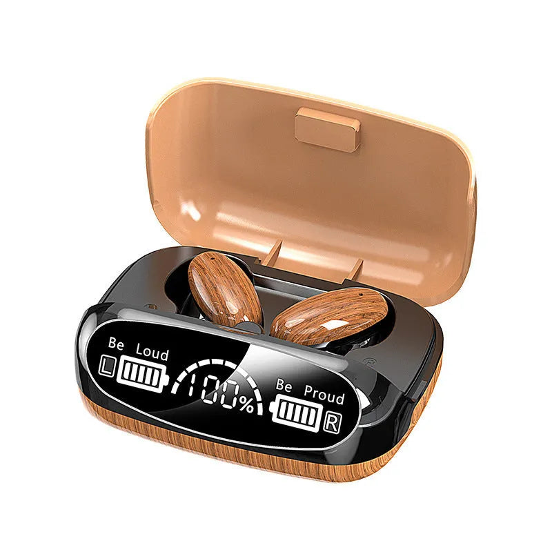 M35 wood grain finish TWS Bluetooth wireless headset with charging case