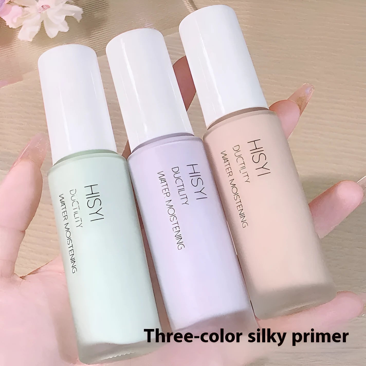 HISYI silky clear brightening makeup primer in three colour options.