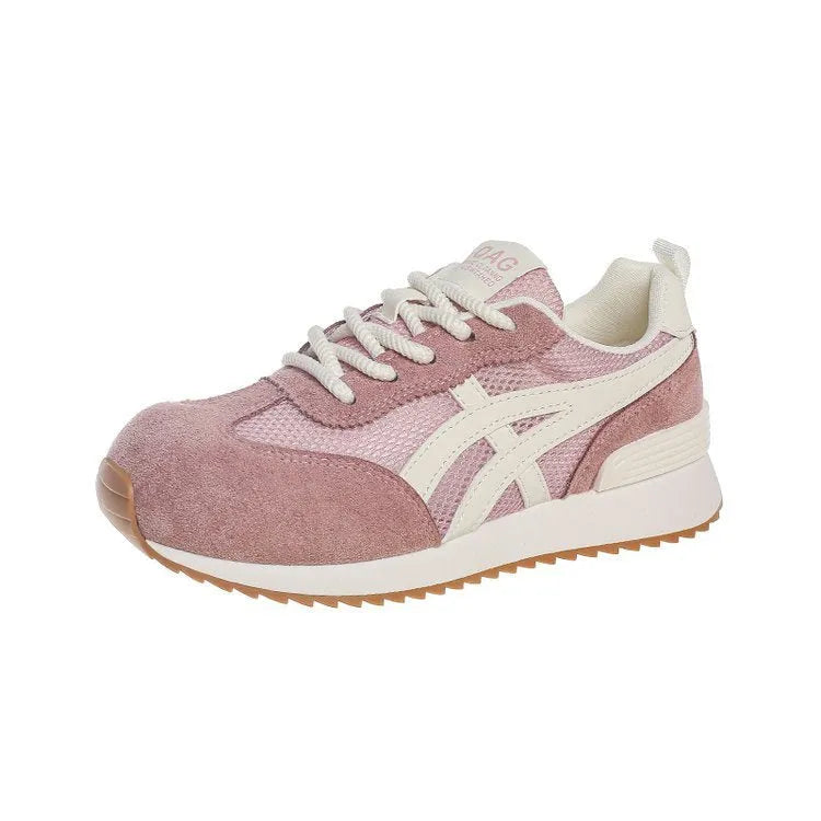Women's white lace-up casual sneakers with round toe and non-slip sole