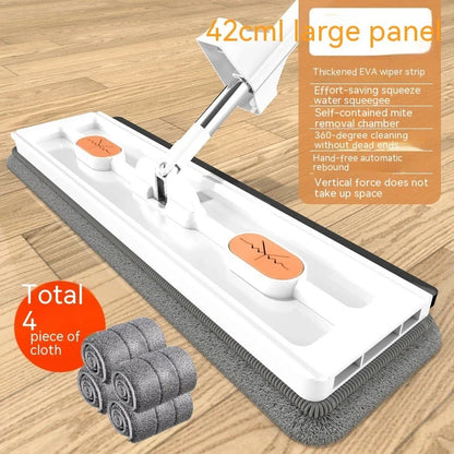 A premium 360° rotating flat mop with a stainless steel handle, suitable for cleaning various flooring types in homes.