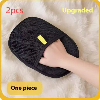 Black pet hair removal gloves with dual-sided silicone brush design for dog cat rabbit grooming