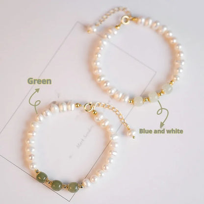 Korean style freshwater pearl bracelet with diamond-shaped pearls in Hetian jade electroplated finish