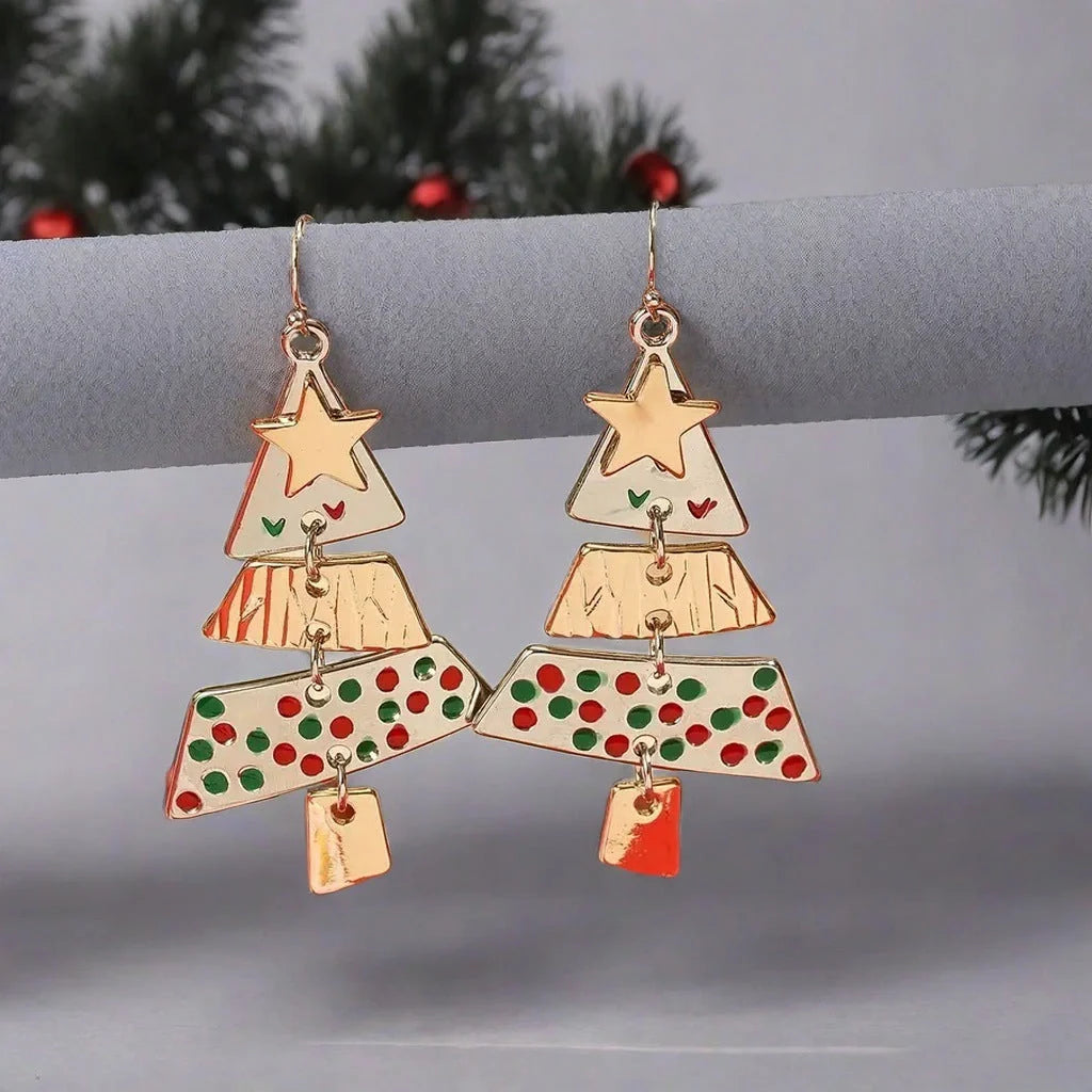 Christmas Tree Necklace and Earrings Set with five-pointed star design in mixed colours