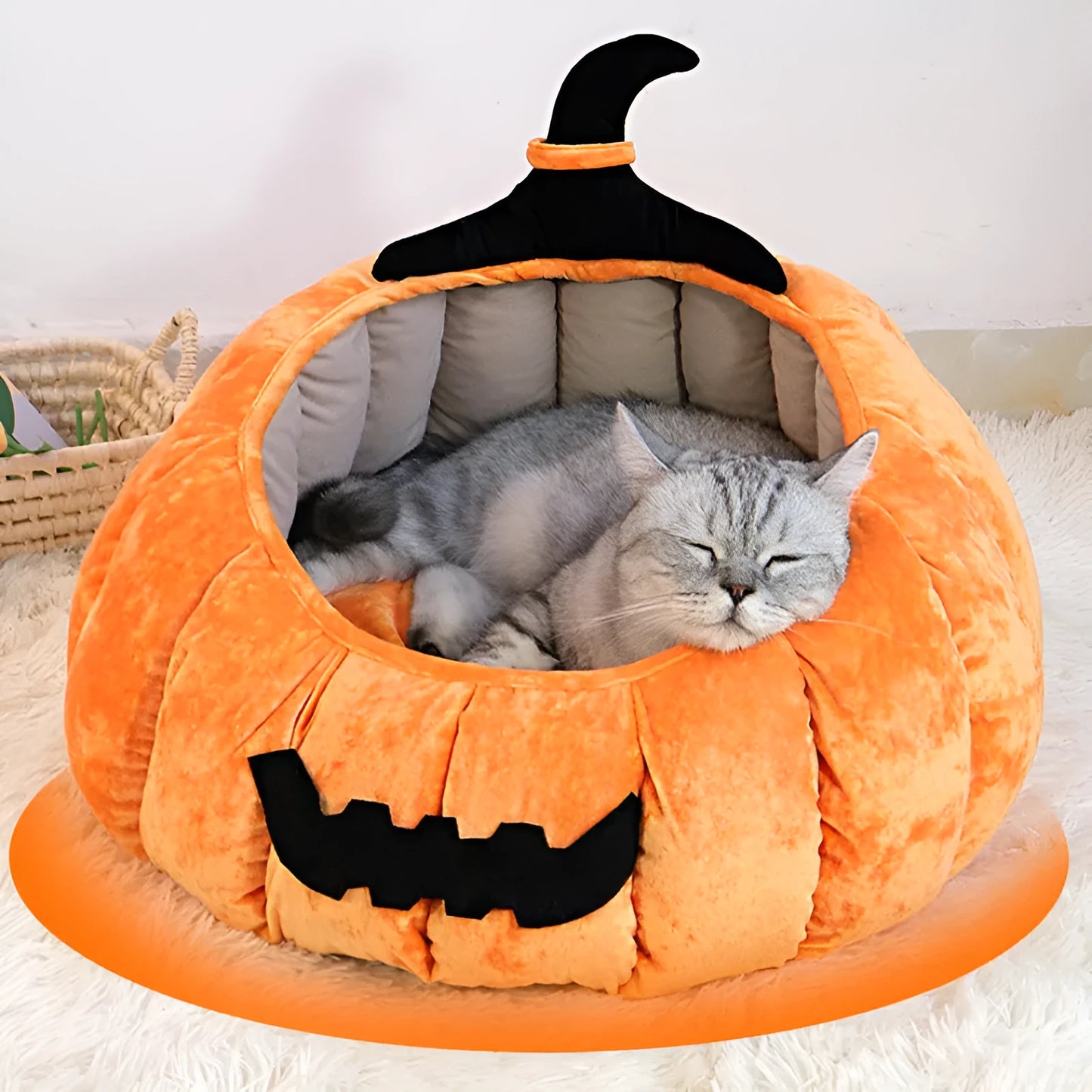 Halloween pumpkin design cat nest pet bed in orange or black cloth fabric