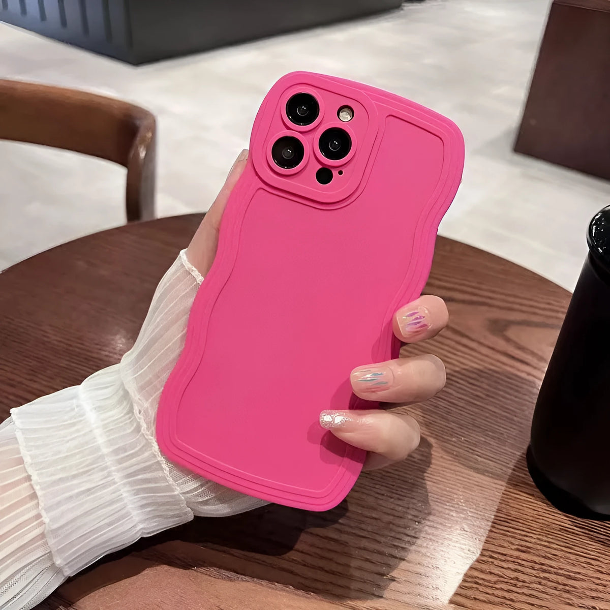 TPU iPhone case with wave pattern in white, black, rose red, or green, for iPhone 11-15 models