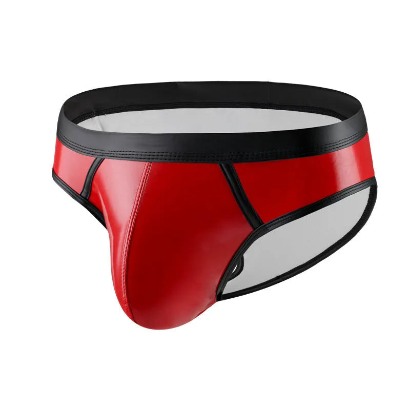 Men's gold silver red patent leather polyester swim briefs low waist body shaping