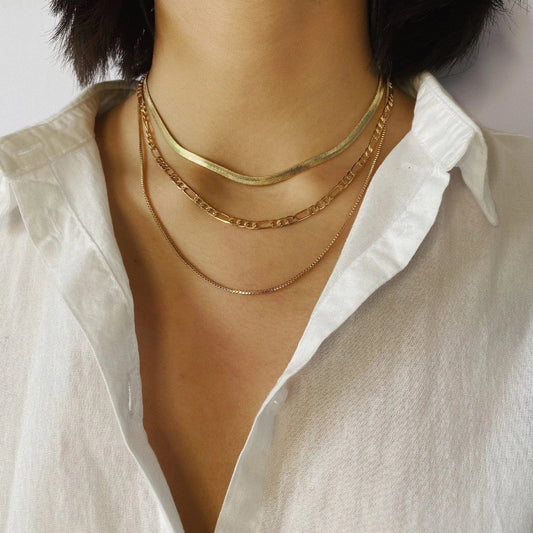 Punk Geometric Snake Bones Multi-layer Chain Necklace in silver and gold
