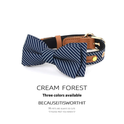 Simple cotton detachable bow dog collar in dark blue, white, or wine red with 2cm rope width