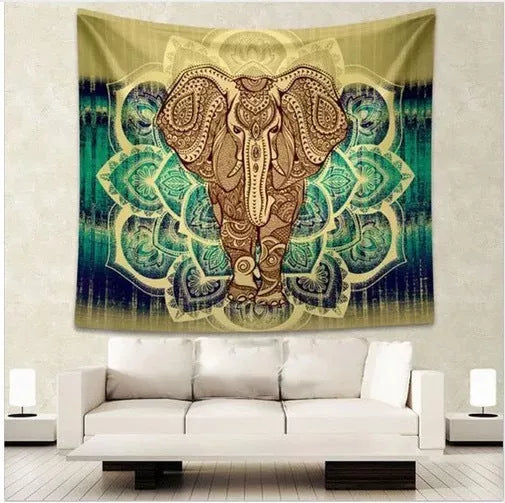 Vibrant elephant mandala tapestry with 3D digital printing for wall decor