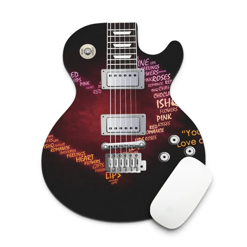 Guitar-shaped mouse pad, 22cm x 18cm, natural rubber and fine cloth, 2mm thick, anti-skid back, nine guitar styles.