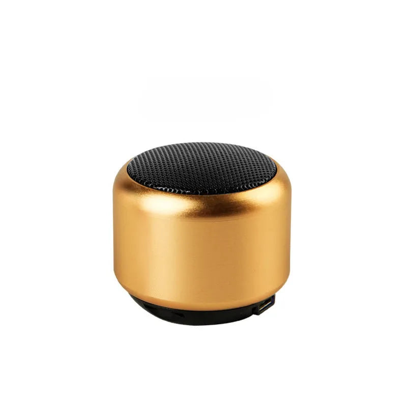Small portable Bluetooth speaker in black, blue, gold, and pink colour options